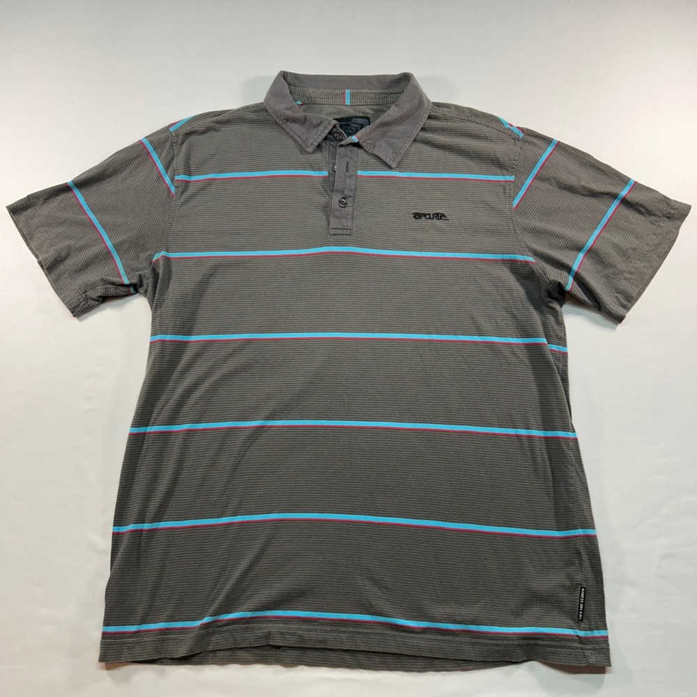 Rip Curl Mens Striped Polo‎ Shirt Grey Turquoise Red Short Sleeve Large L